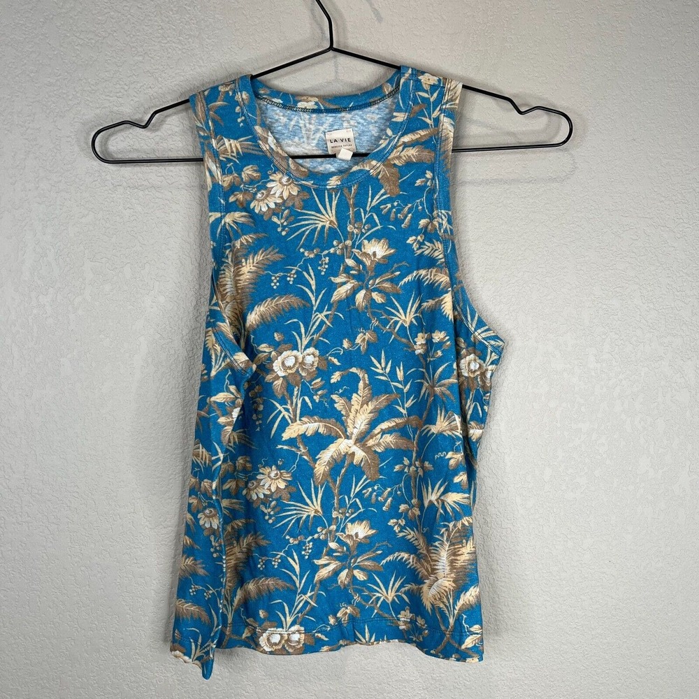 Rebecca Taylor La‎ Vie Tank Top Size Small Blue Tropical Floral Print Sleeveless
